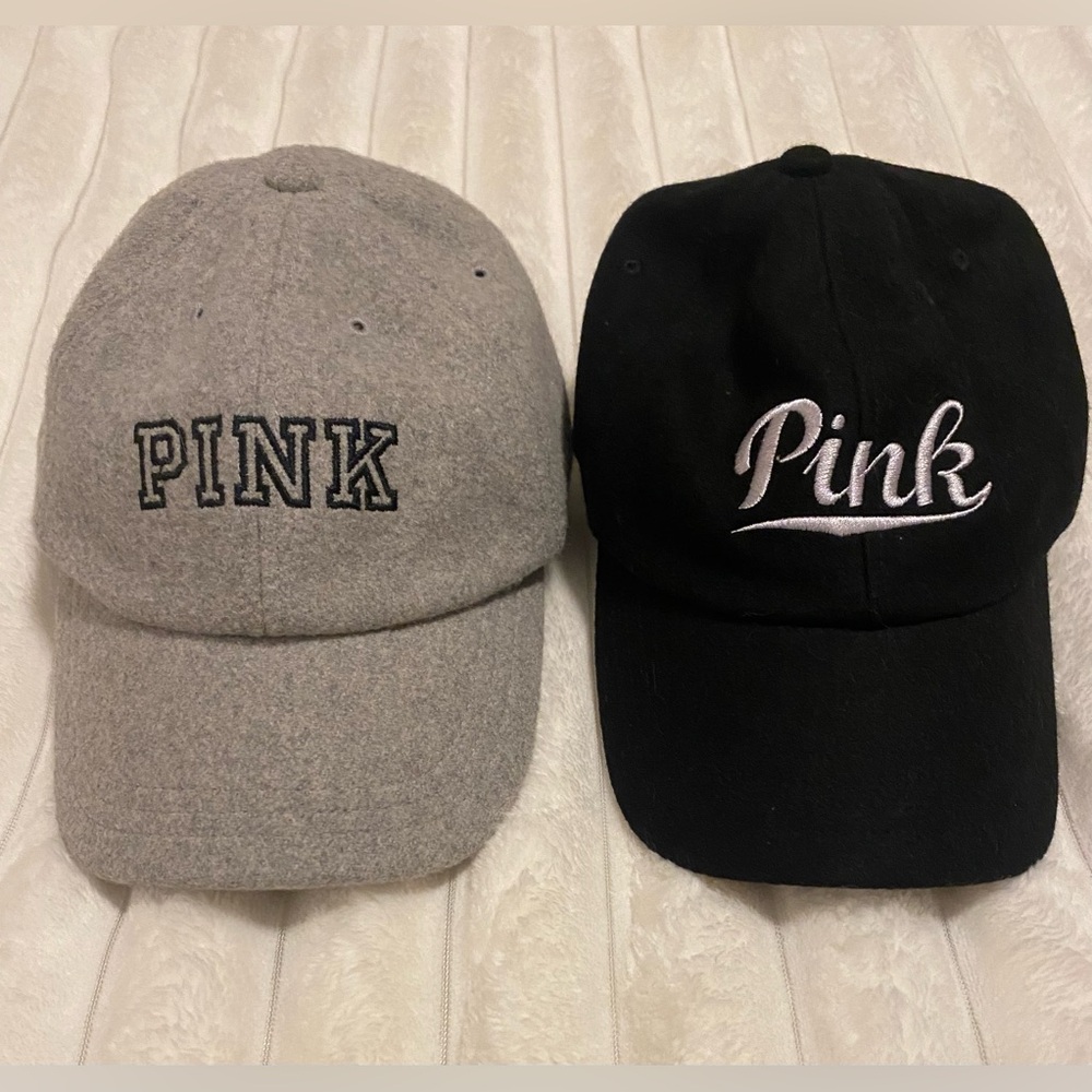 (2) VS PINK Wool Blend Baseball Hats Grey Black